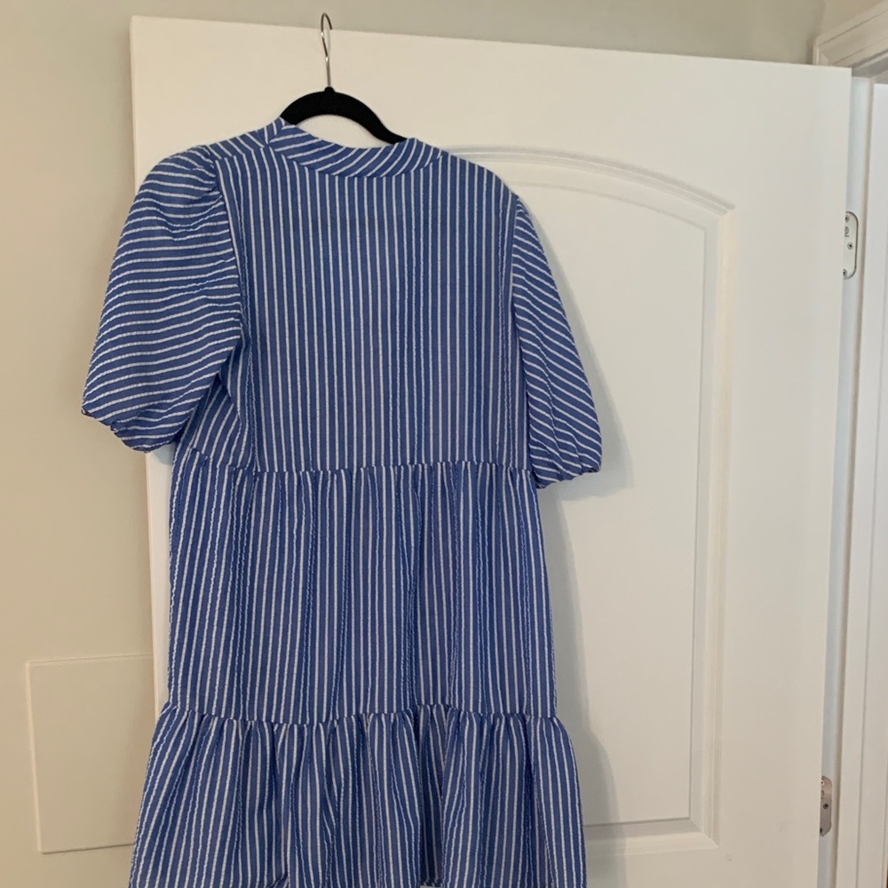 Sandra Darren Blue Striped Midi Dress